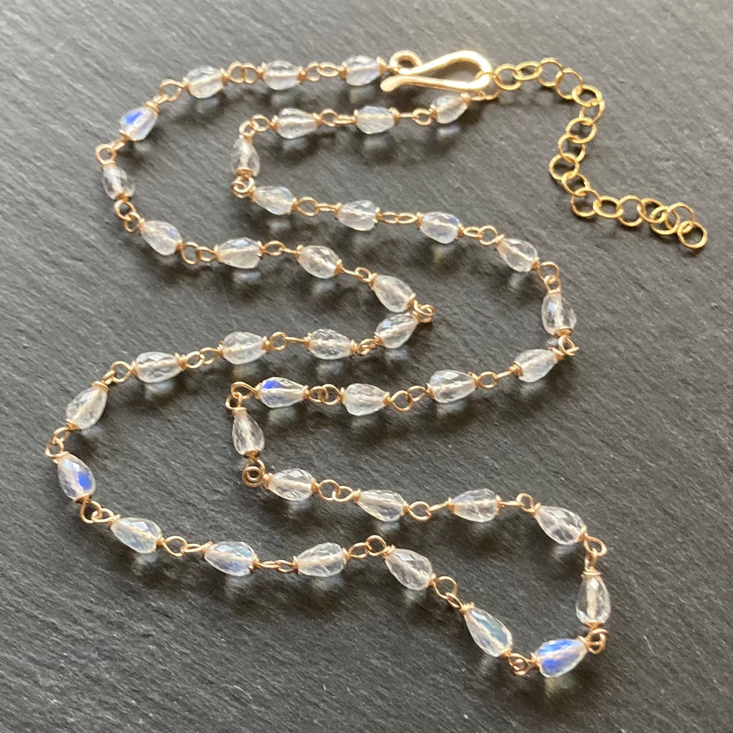 Rainbow Moonstone & Gold Moon Drops Necklace