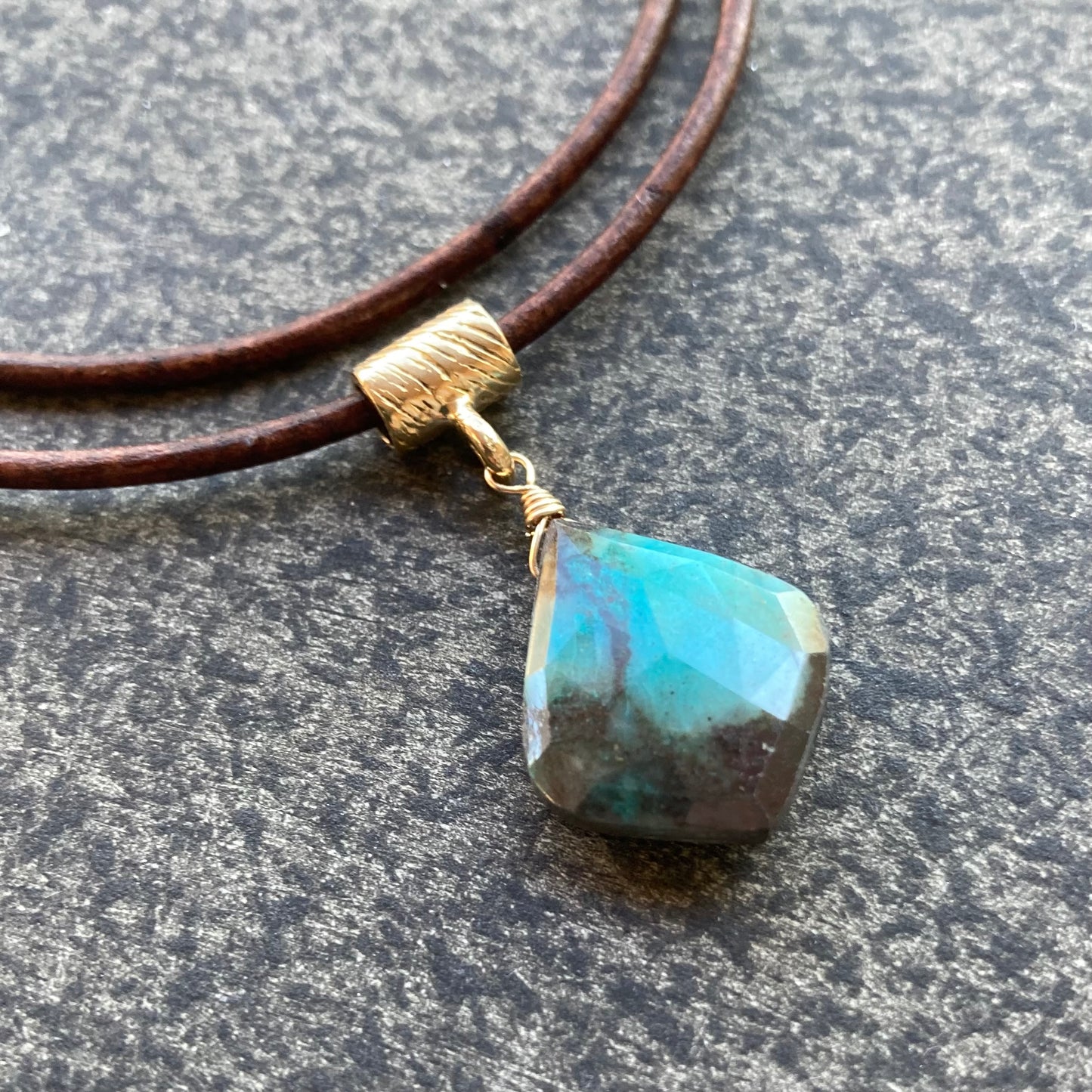 Chrysocolla & Bronze Leather Choker