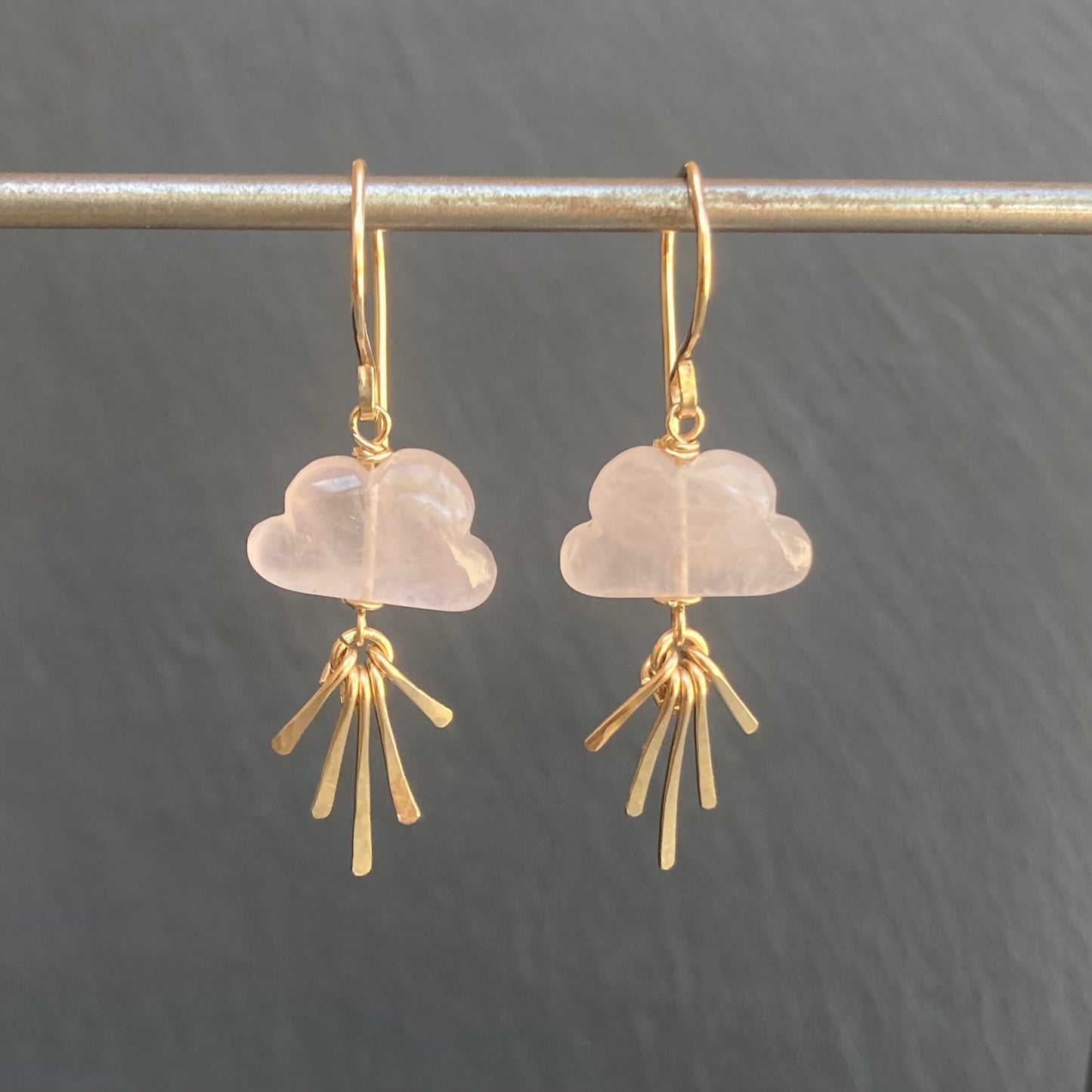 Rose Quartz & Gold Sunset Fringe Earrings