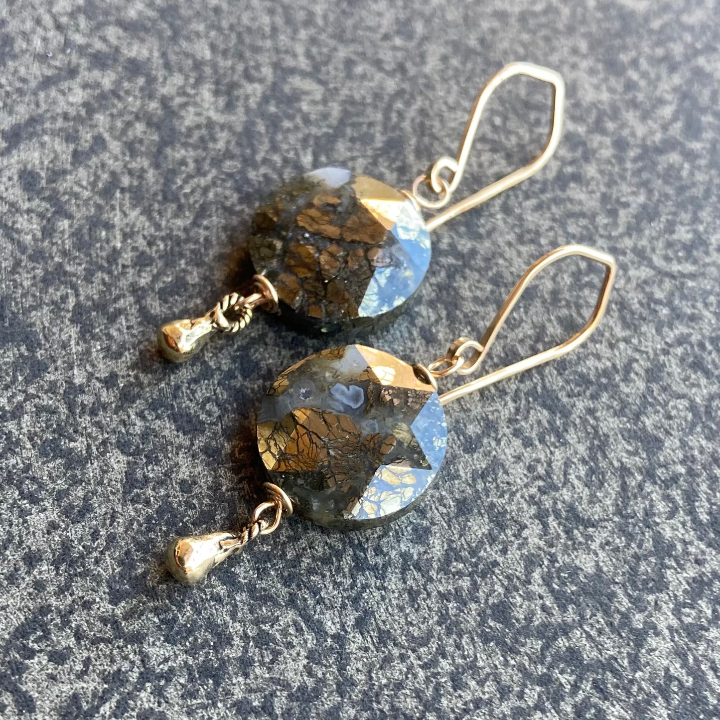 Nipomo Marcasite in Agate, Gold & Bronze Drop Earrings