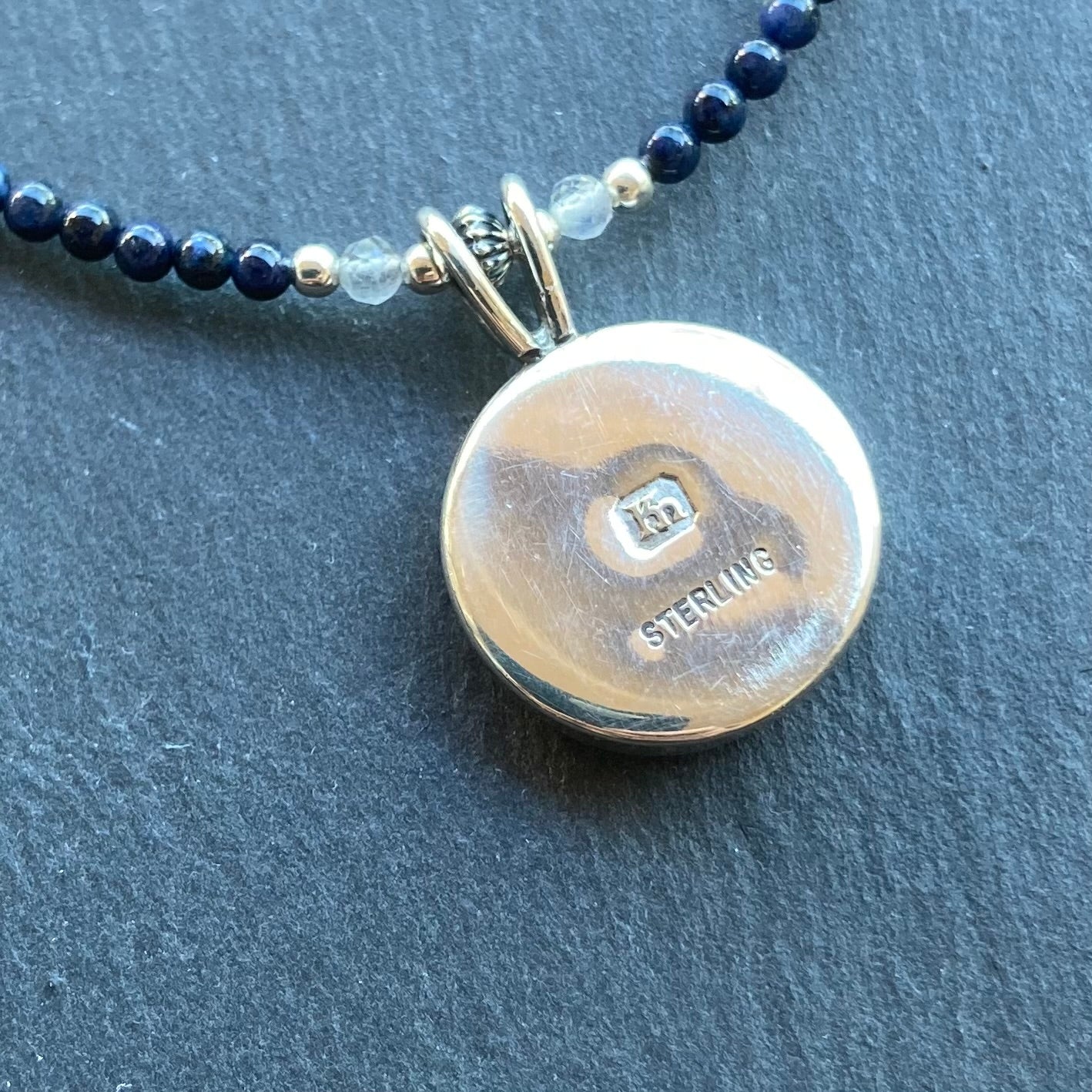 Dumortierite , Labradorite & Sterling Silver Winter Moon Pendant Choker