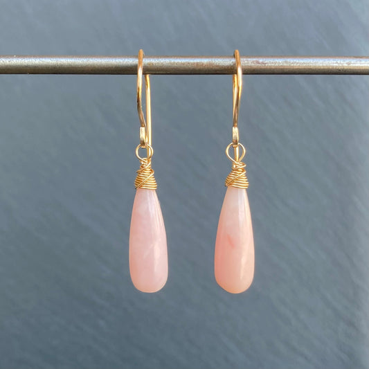 Pink Peruvian Opal & Gold Earrings