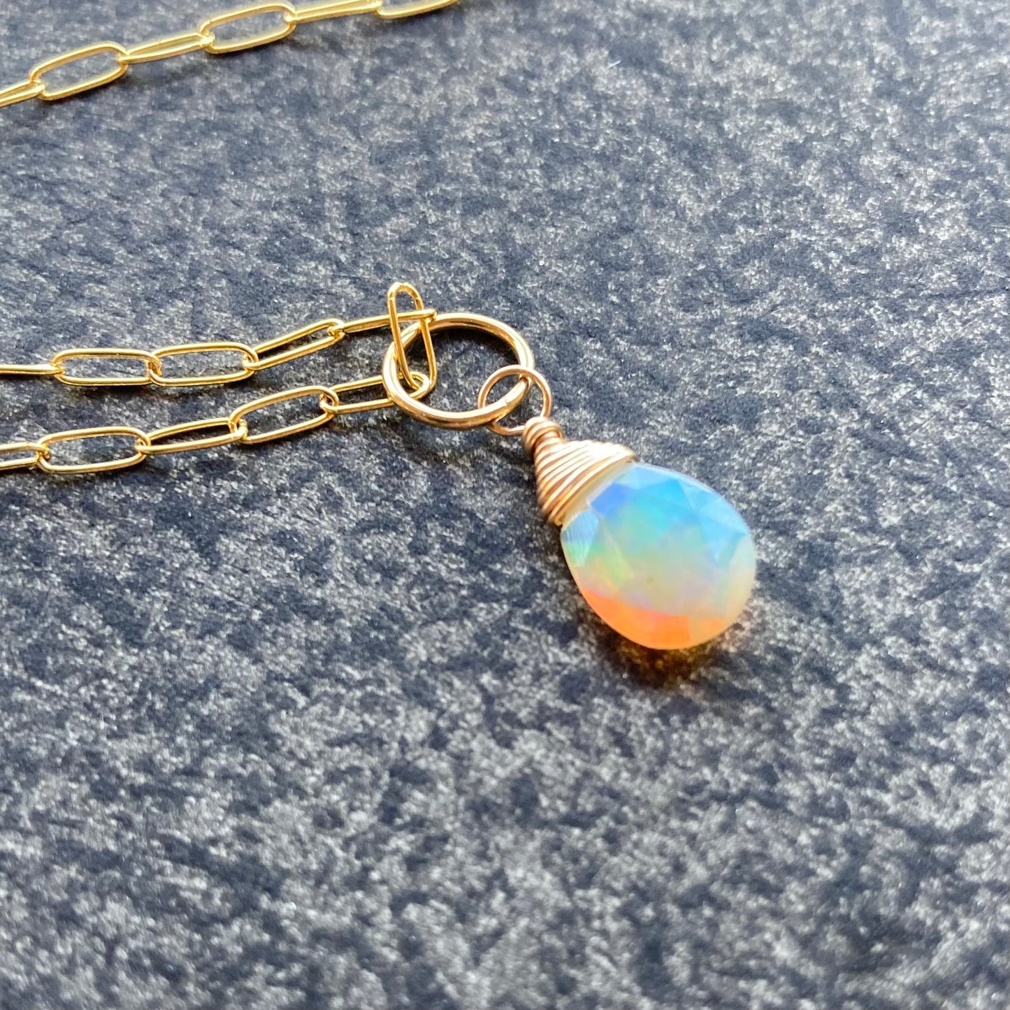 Ethiopian Opal & Gold Pendant Necklace 16”