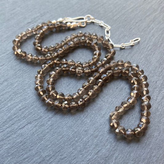 Smoky Quartz Hand Knotted Silk Necklace