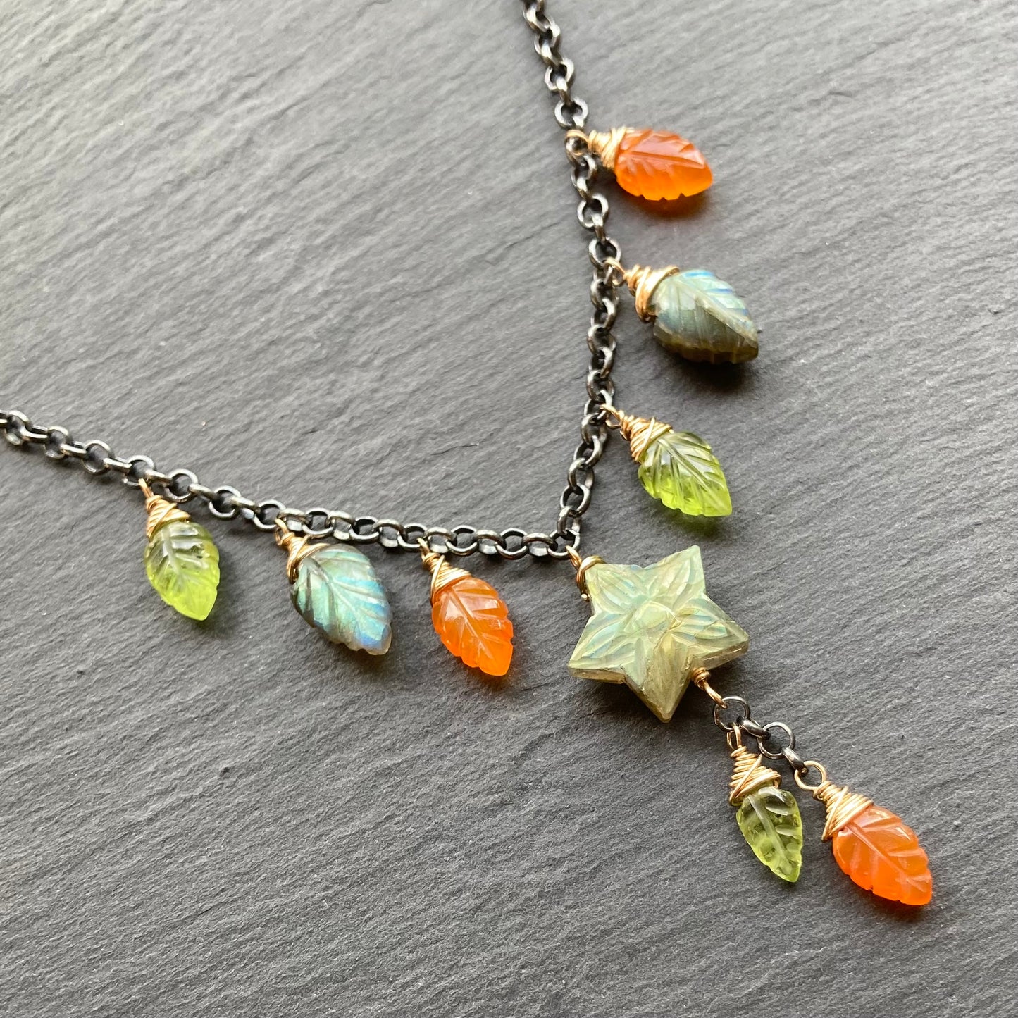 Labradorite & Mixed Metal Star Flower Charm Choker