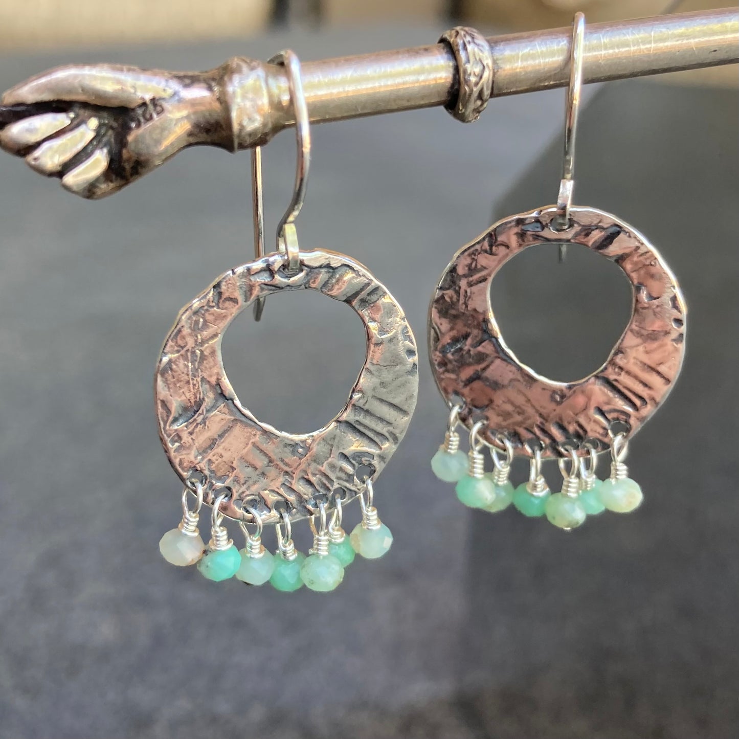 Chrysoprase & Sterling Silver Fringe Hoops