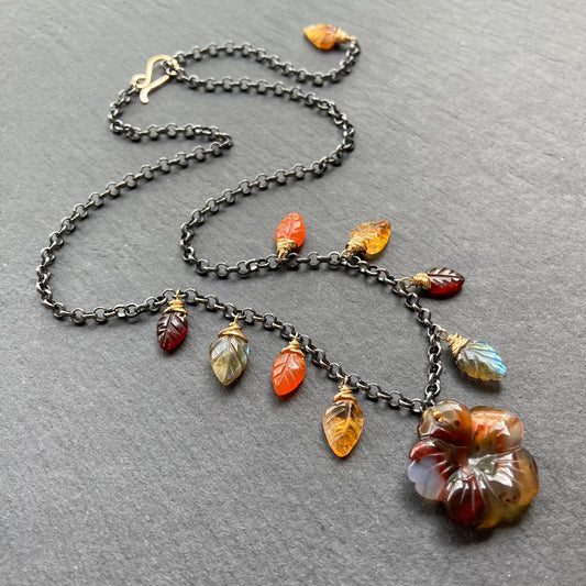 Agate, Multi Gemstone & Mixed Metal Woodland Meadow Charm Choker