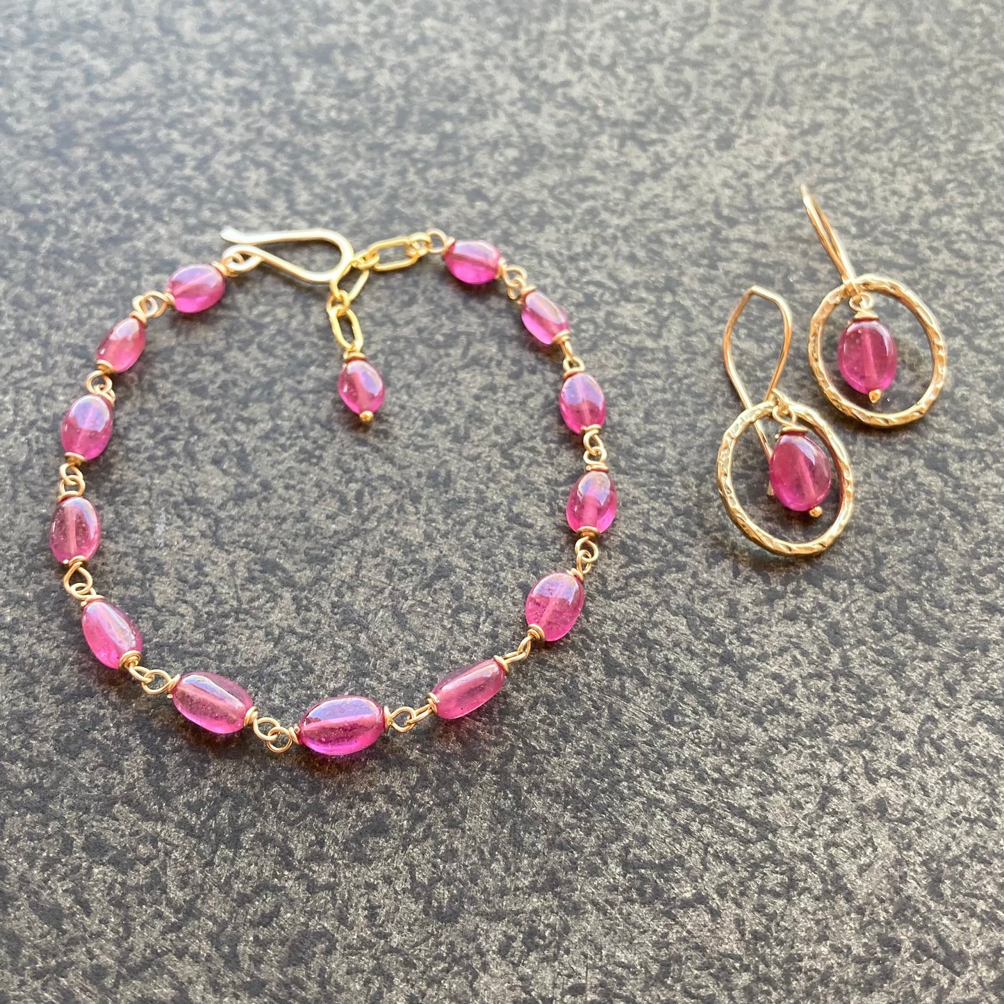 Pink Sapphire, Gold & Bronze Hoops