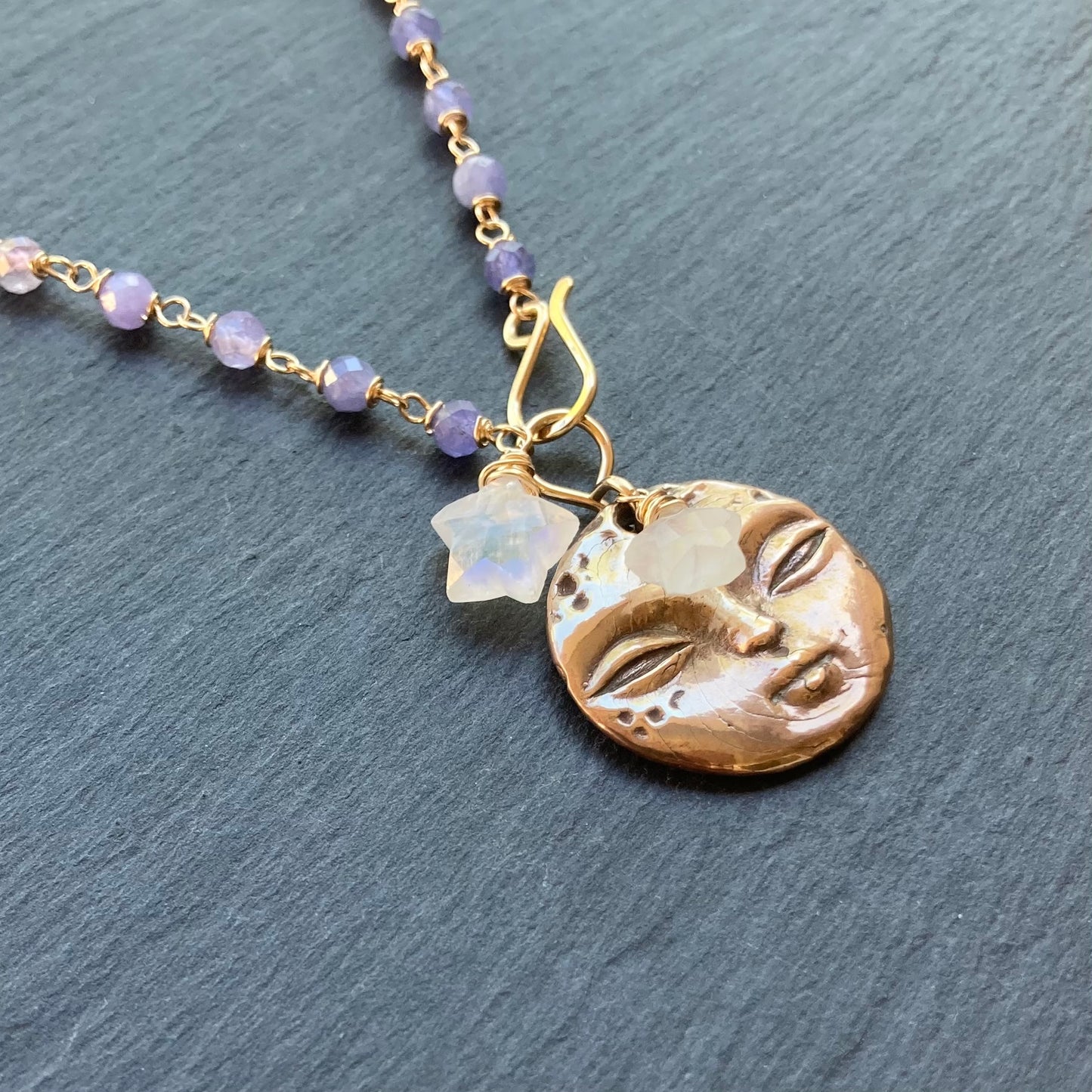 Tanzanite, Gold & Bronze Moonglow Pendant Necklace