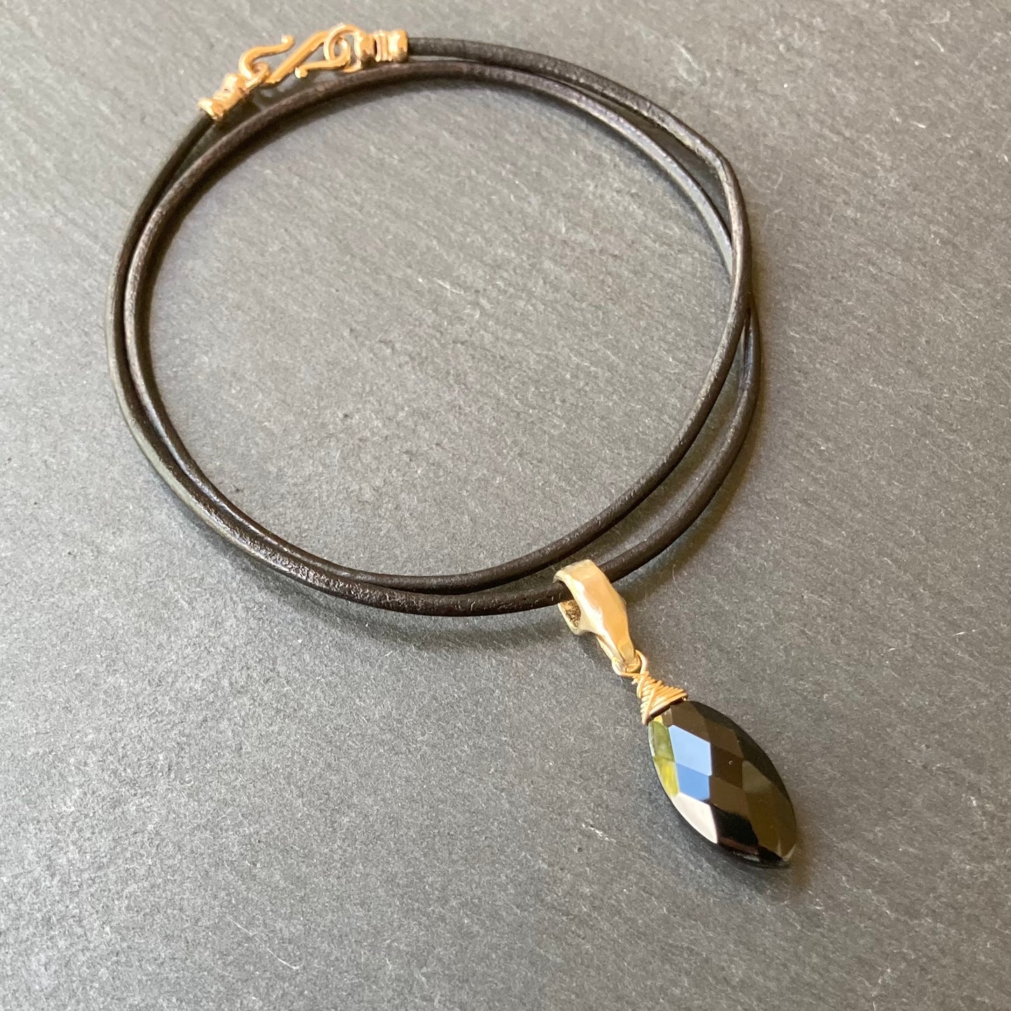 Black Onyx & Bronze Leather Choker
