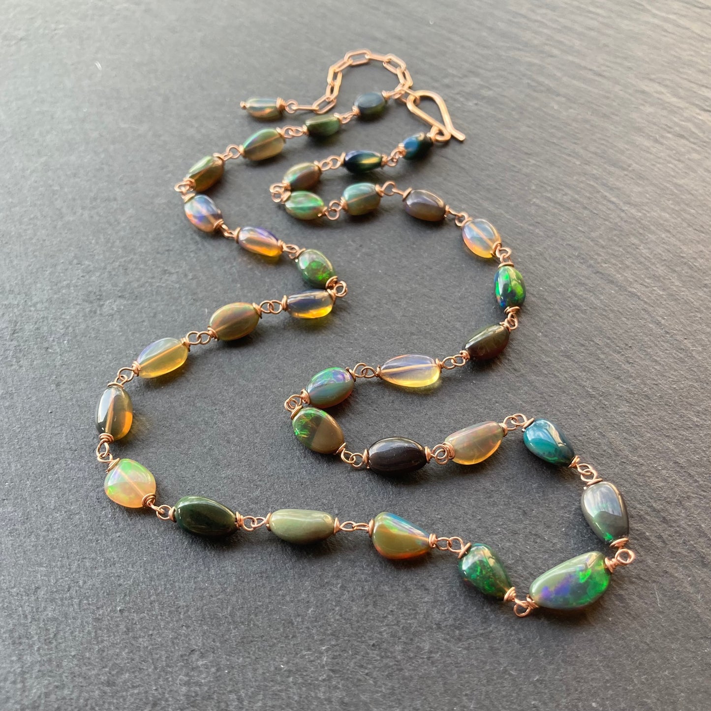 Ethiopian Black Opal & Rose Gold Necklace