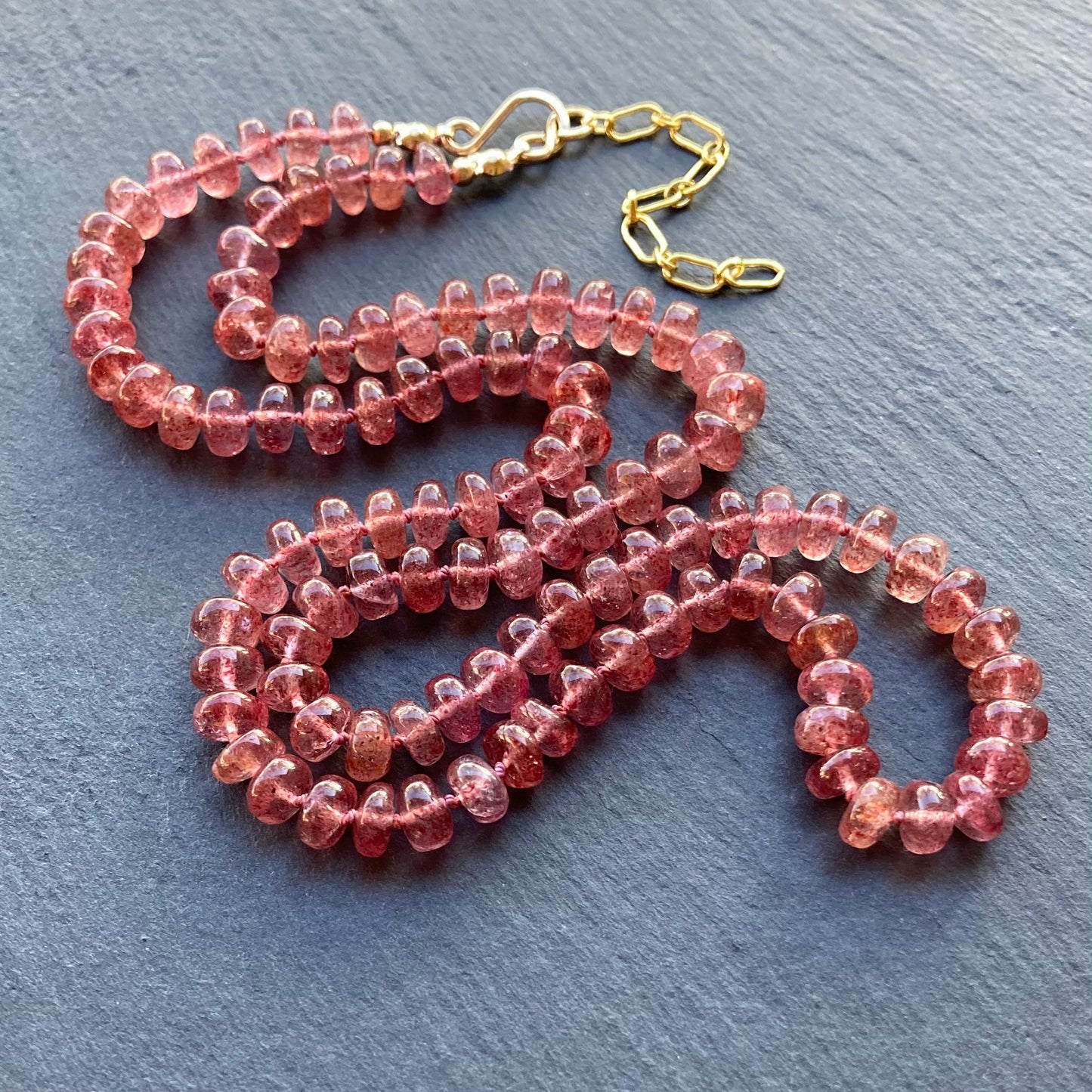 Strawberry Quartz Hand Knotted Silk Necklace