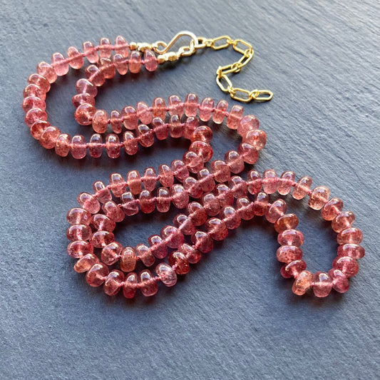 Strawberry Quartz Hand Knotted Silk Necklace