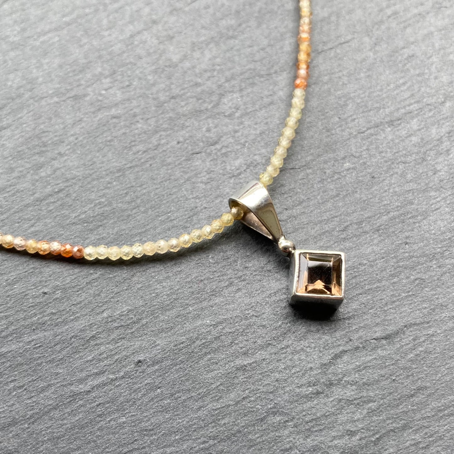 Natural Zircon, Smoky Quartz & Sterling Silver Pendant Choker