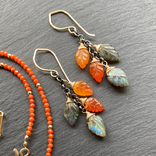 Labradorite, Carnelian & Mixed Metal Cascade Earrings