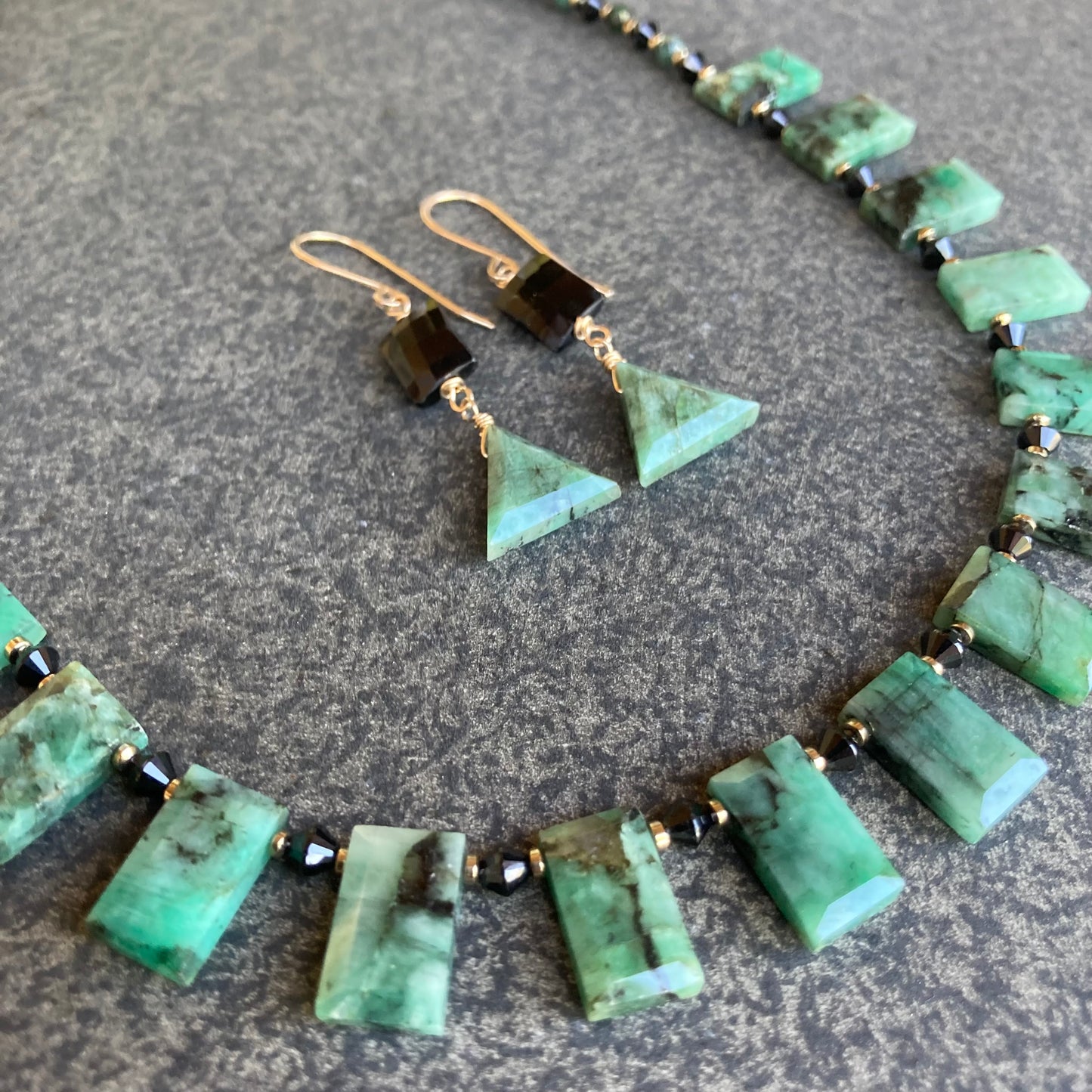 Natural Emerald, Black Spinel & Pyrite Collar