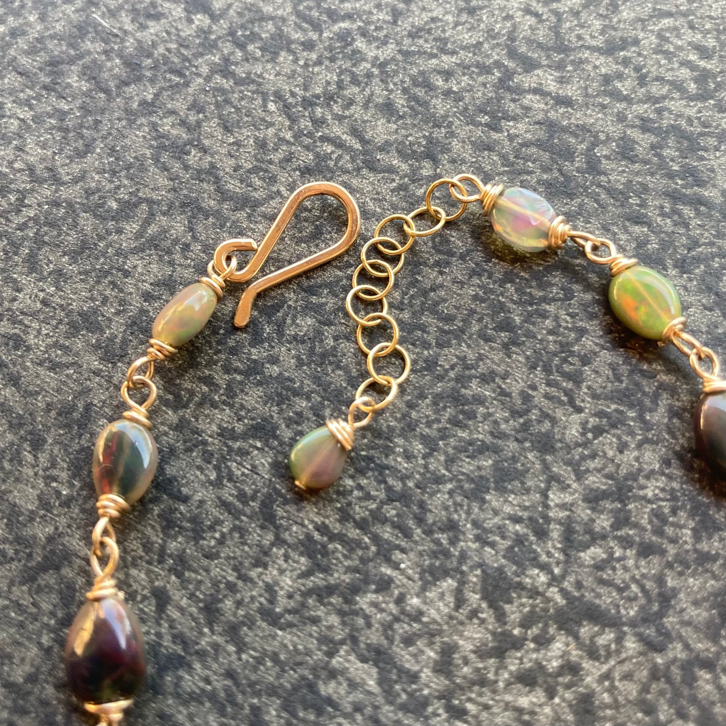 Ethiopian Black Opal, Gold & Bronze Moon Link Bracelet