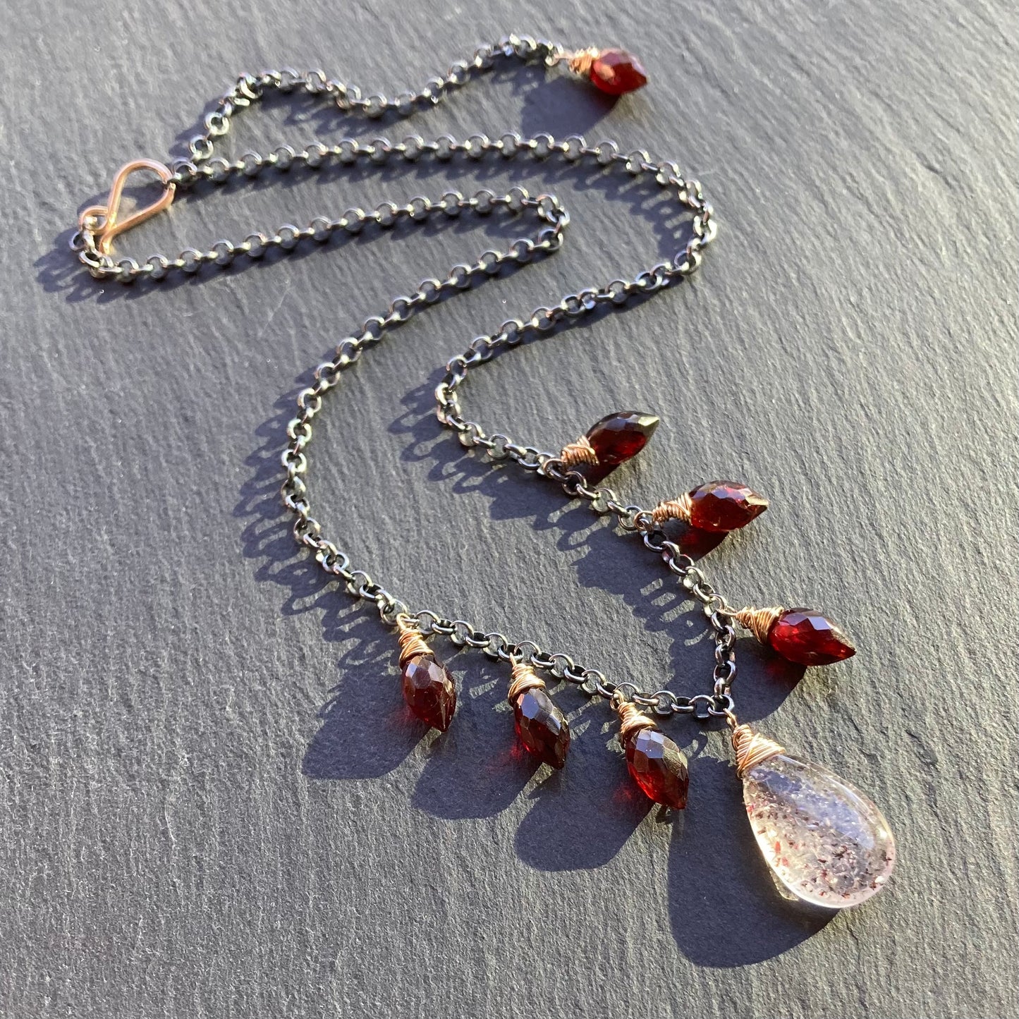 Lepidocrocite, Mozambique Garnet & Mixed Metal Charm Choker