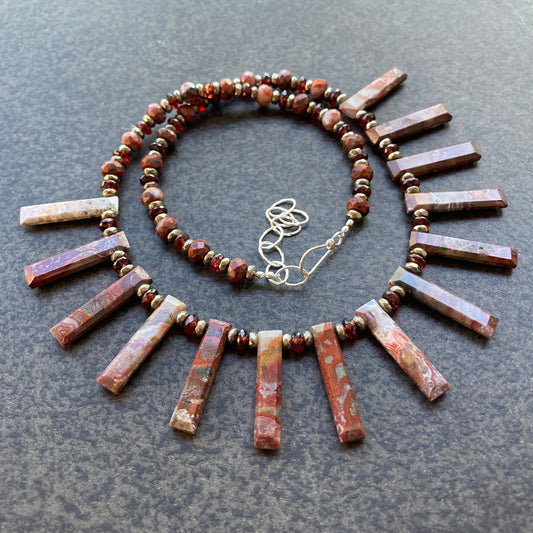 Crazy Lace Agate, Mozambique Garnet & Pyrite Collar