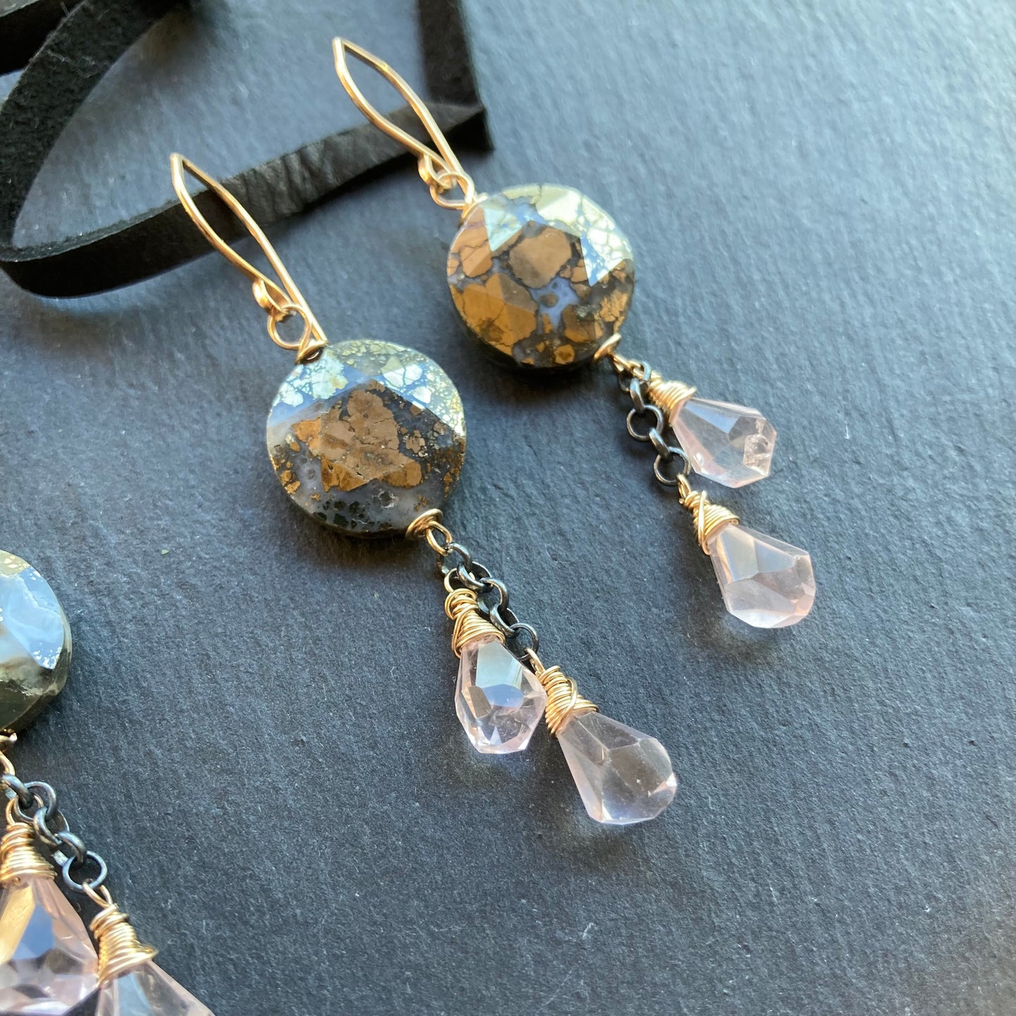 Nipomo Marcasite in Agate, Rose Quartz & Mixed Metal Earrings