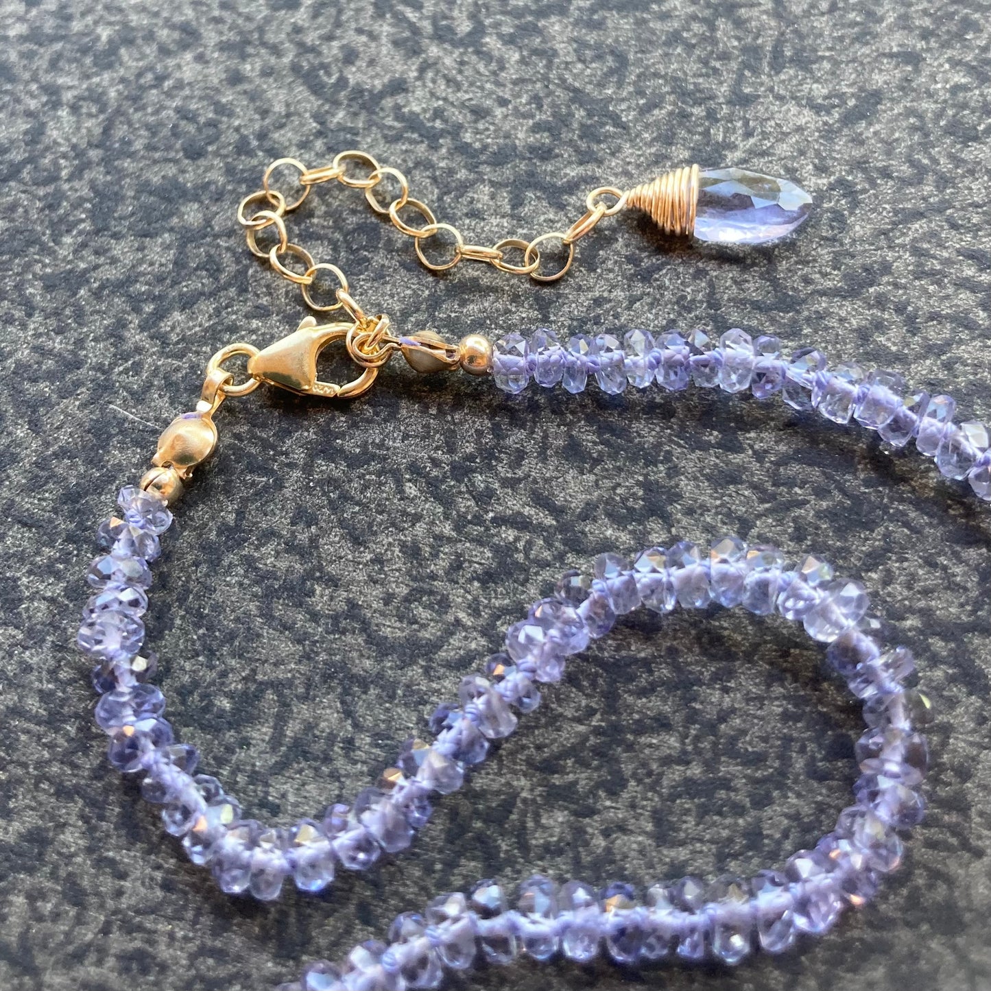 Iolite Hand Knotted Silk Necklace