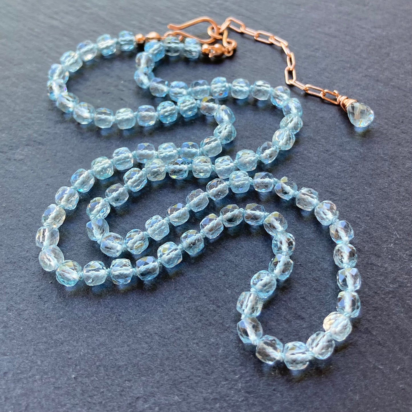 Blue Topaz Hand Knotted Silk Necklace