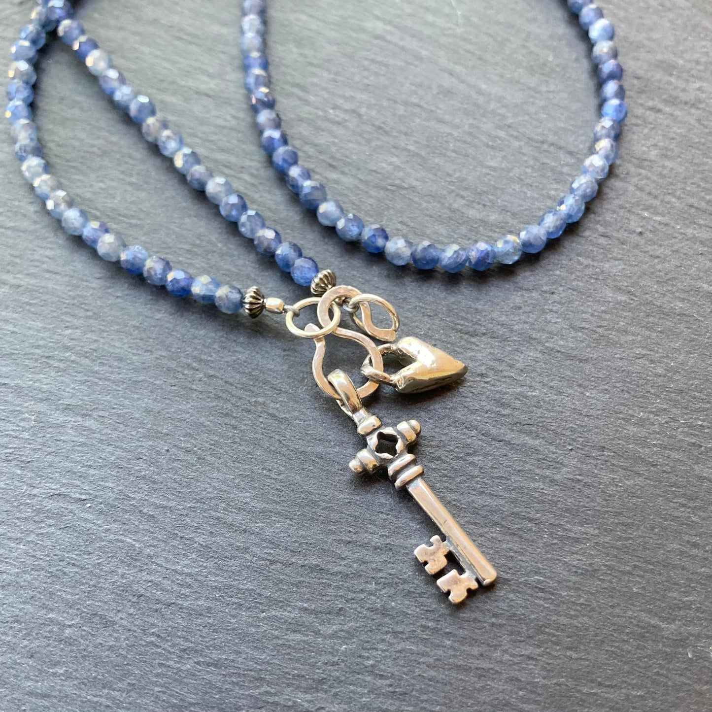 Sapphire & Sterling Silver Key to My Heart Charm Choker