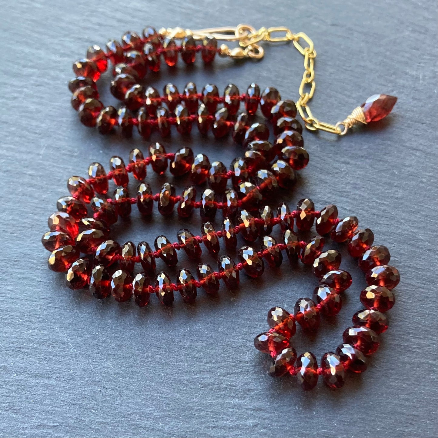 Mozambique Garnet Hand Knotted Silk Necklace