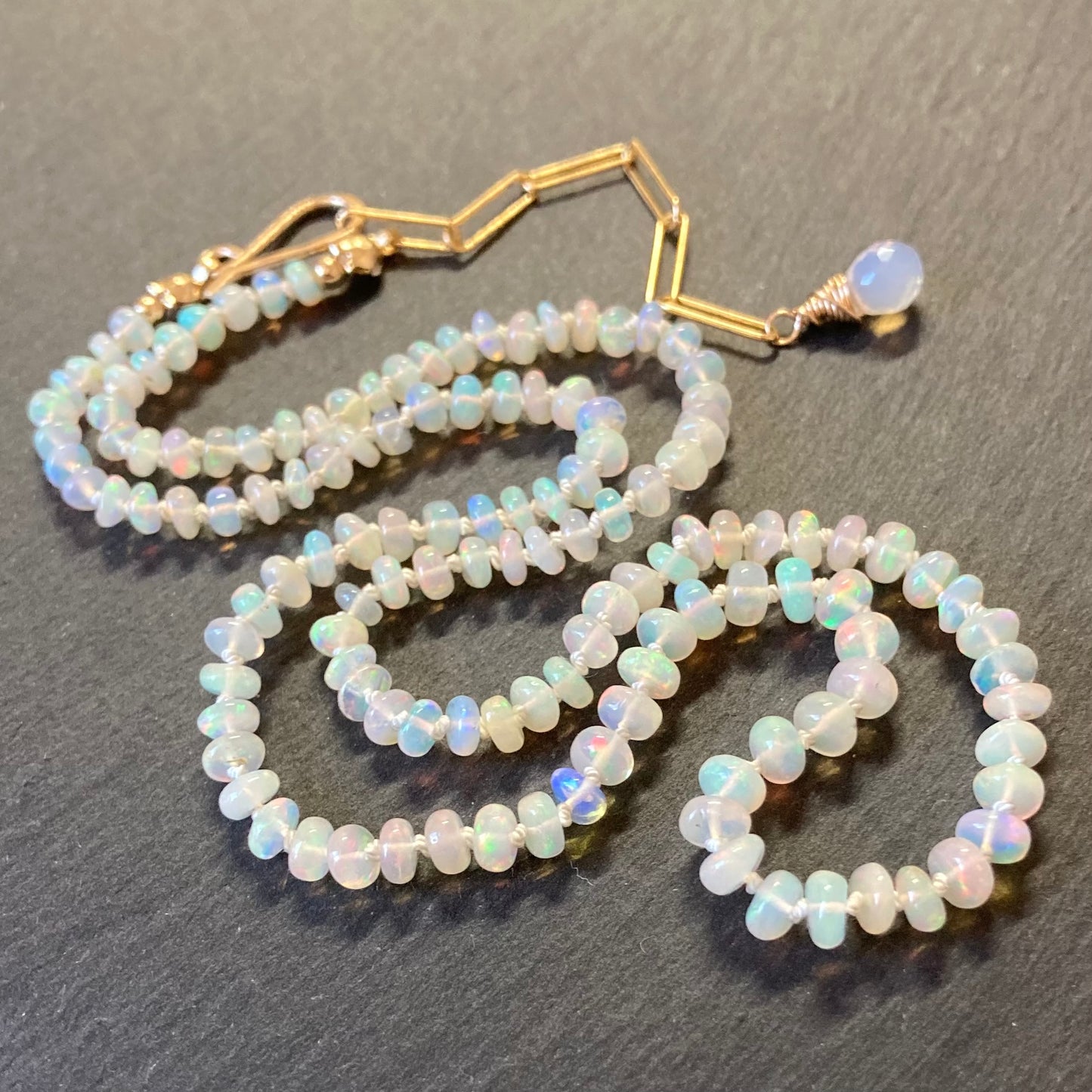 Ethiopian Opal Hand Knotted Silk Necklace