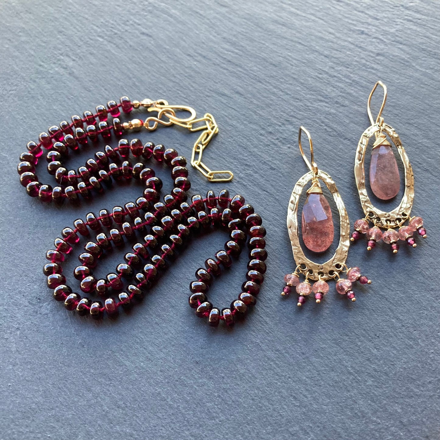 Rhodolite Garnet Hand Knotted Silk Necklace