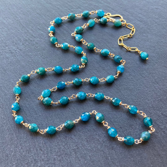 Neon Blue Apatite & Gold Necklace
