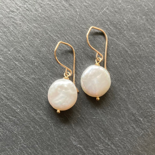 Freshwater Coin Pearl & Gold Earrings
