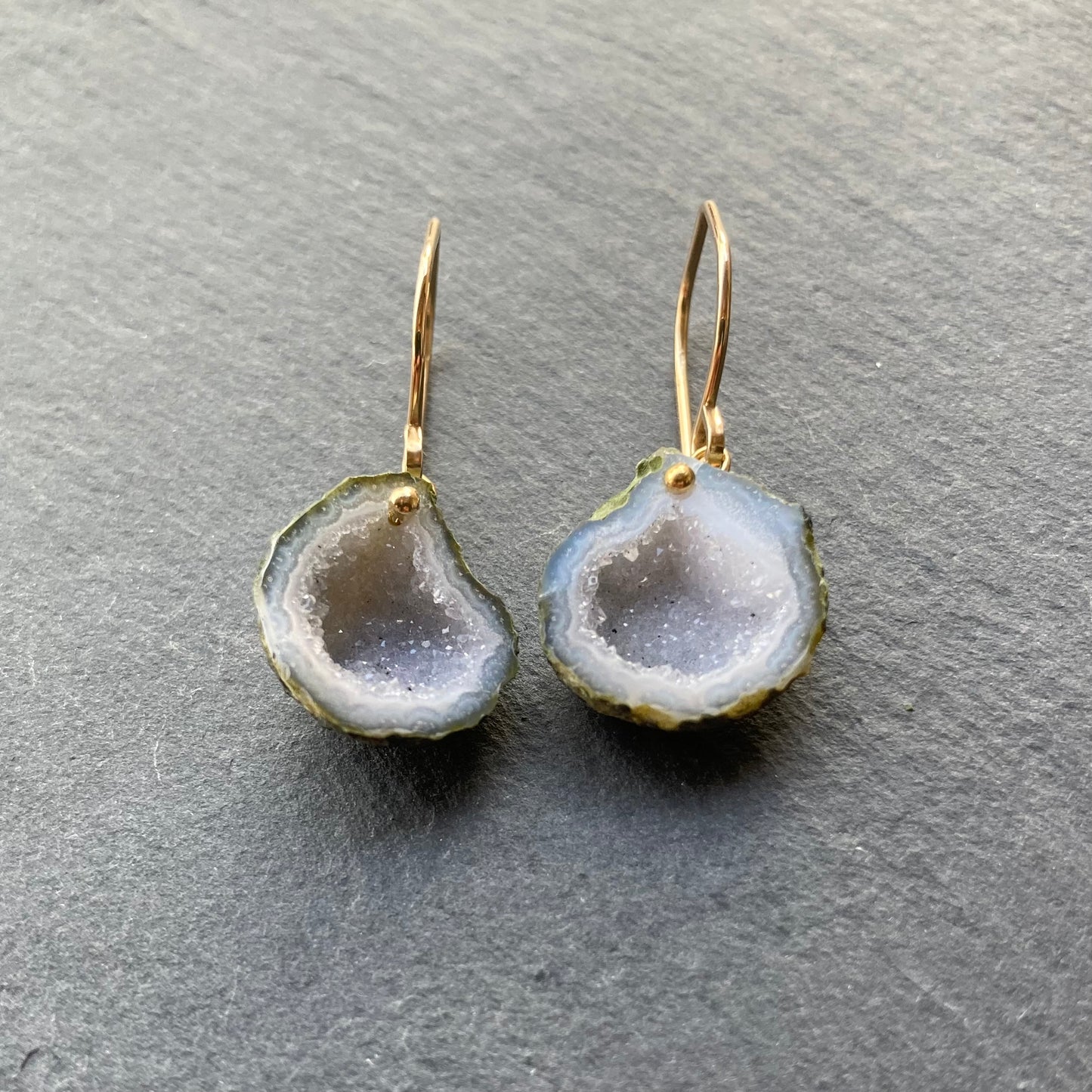 White Druzy Tabasco Geode & Gold Earrings