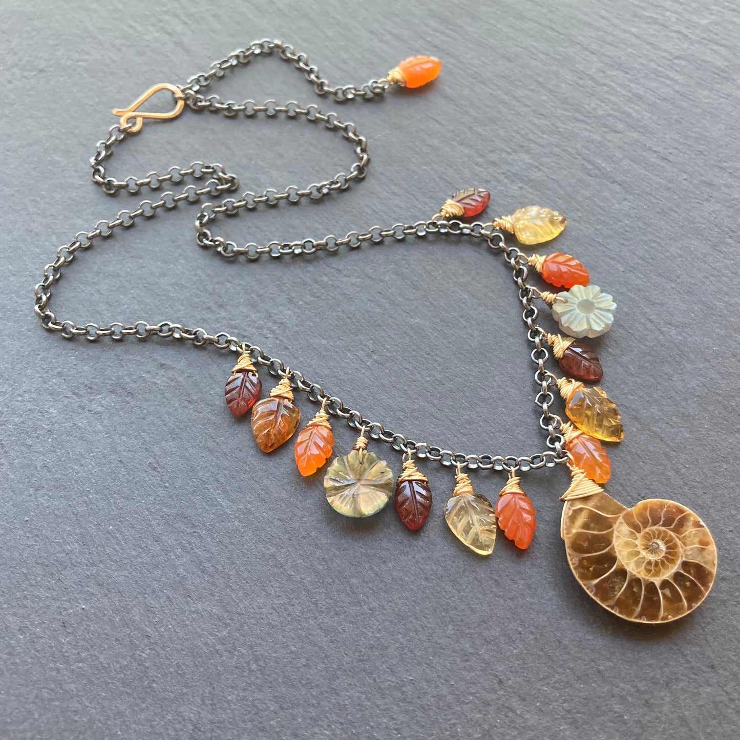 Ammonite, Multi Gemstone & Mixed Metal Woodland Goddess Charm Choker
