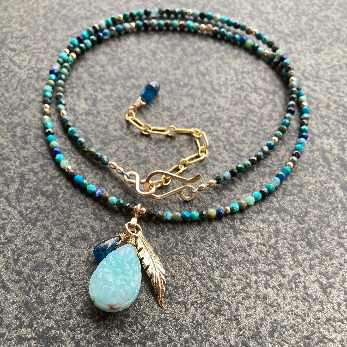 Chrysocolla, Gold & Aquaprase Pendant Charm Necklace