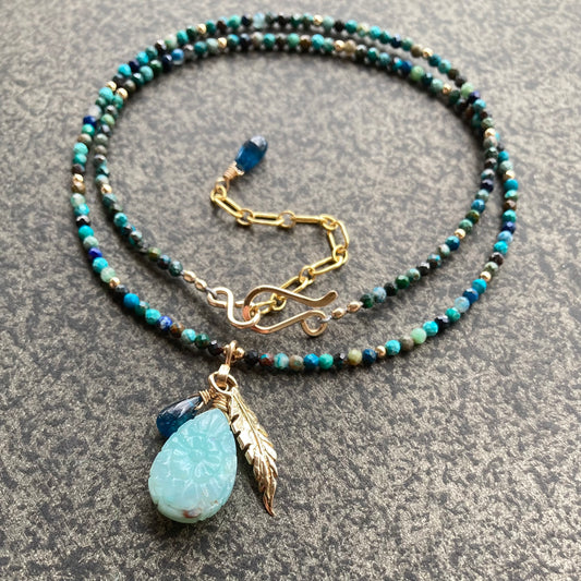 Chrysocolla, Gold & Aquaprase Pendant Charm Necklace