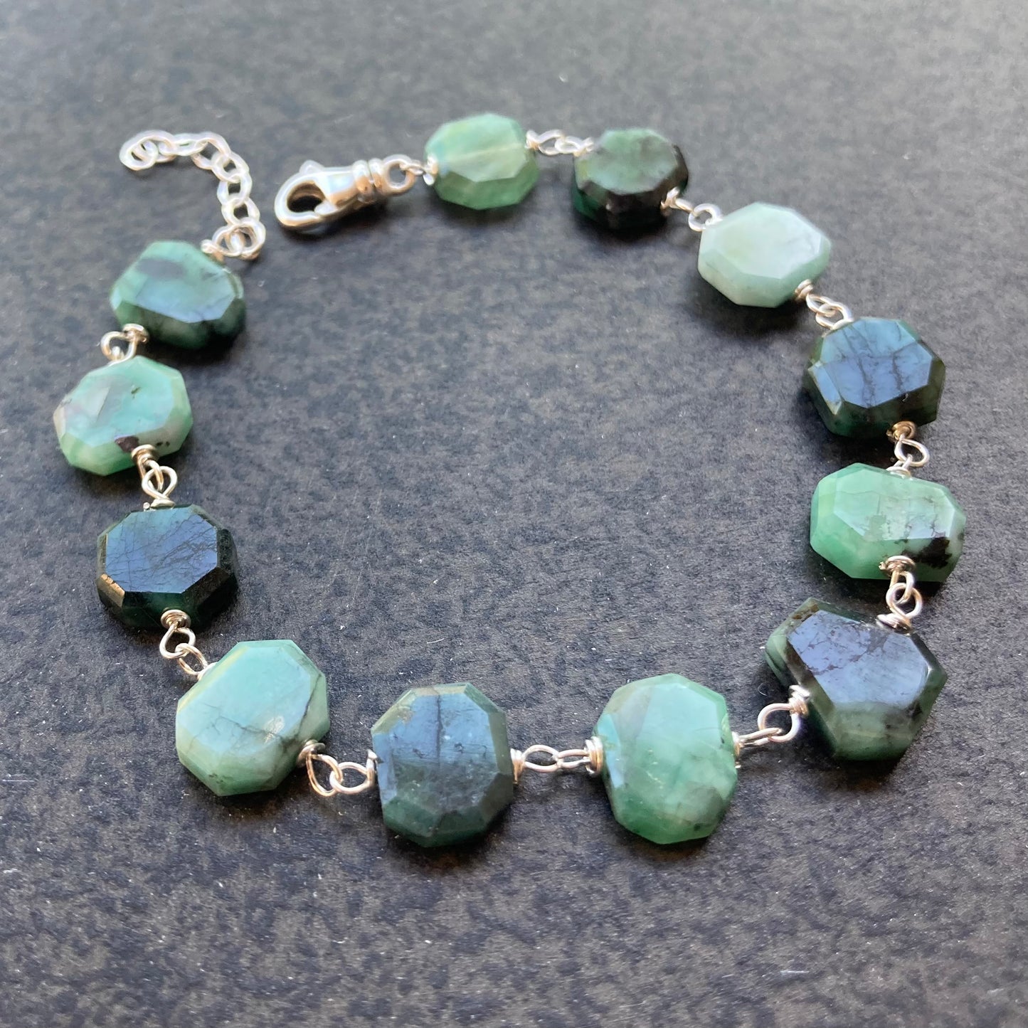 Natural Emerald & Sterling Silver Bracelet