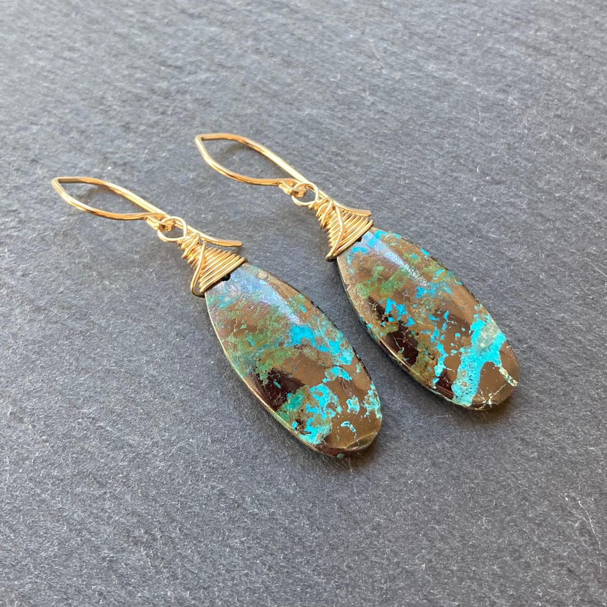 Chrysocolla & Gold Earrings