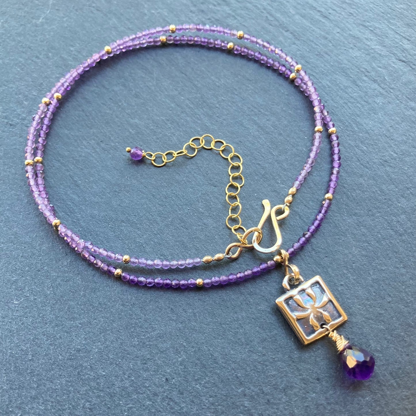 Amethyst, Gold & Bronze Iris Pendant Necklace