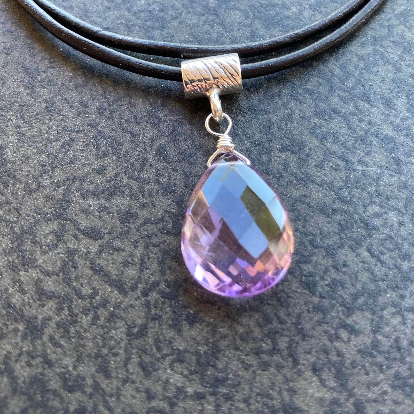 Pink Amethyst & Sterling Silver Leather Choker