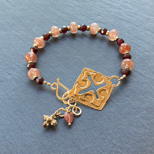 Strawberry Quartz & Bronze Santa Fe Cross Bracelet