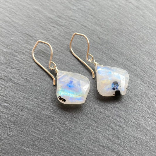Tourmalinated Rainbow Moonstone & Sterling Silver Earrings