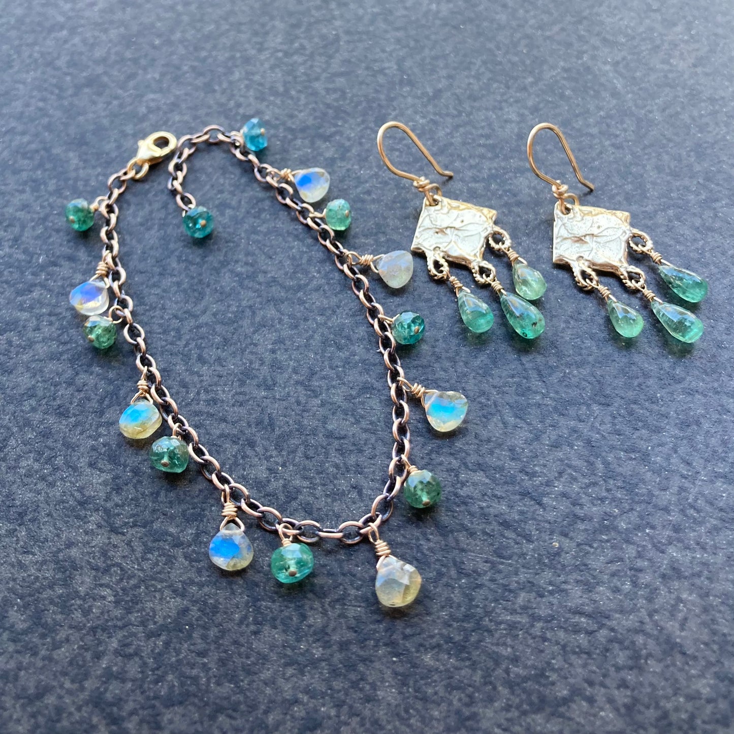 Labradorite, Mint Green Kyanite & Mixed Metal Charm Bracelet