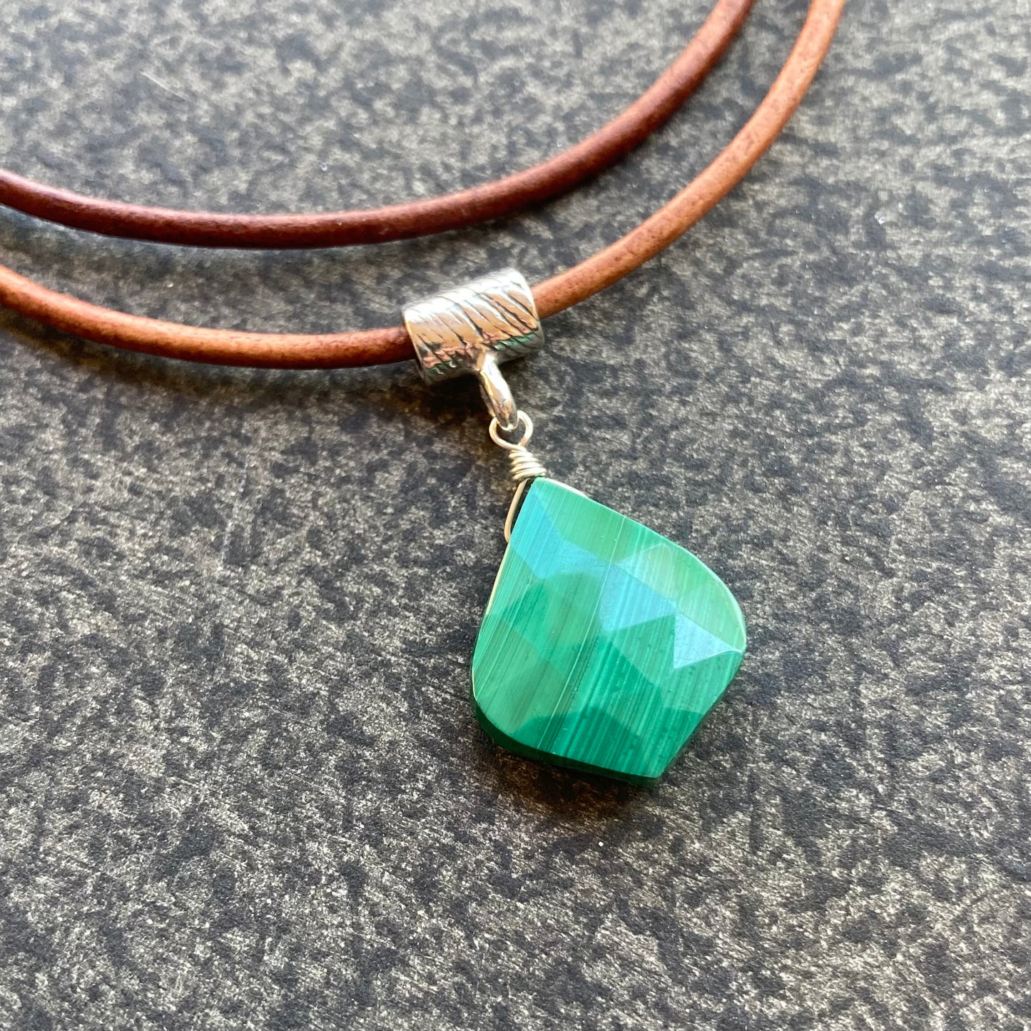 Malachite & Sterling Silver Leather Choker