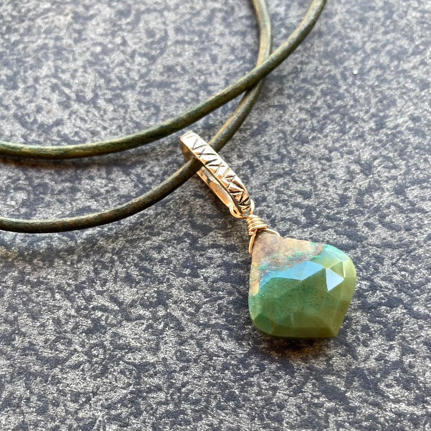 Chrysocolla & Bronze Leather Choker