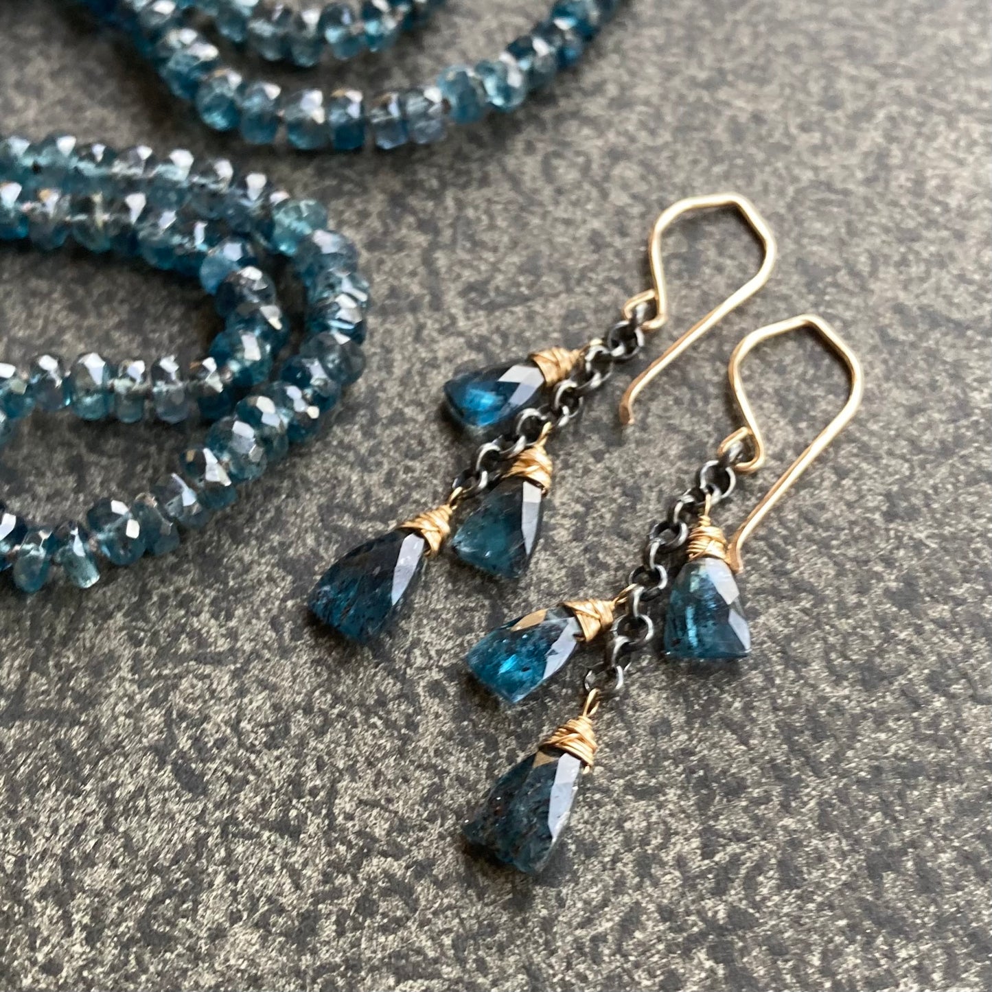 Moss Kyanite & Mixed Metal Cascade Earrings