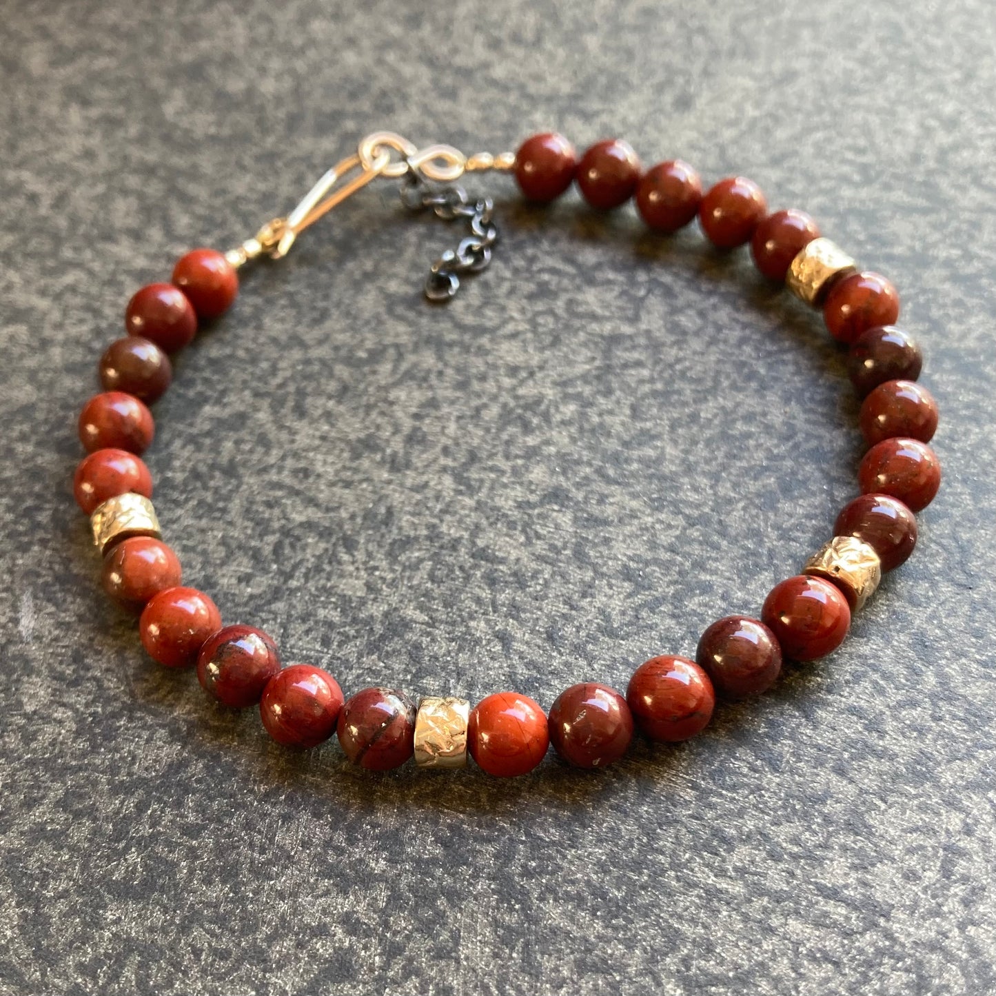 Men’s/Unisex Apple Jasper & Artisan Bronze Bead Mixed Metal Bracelet