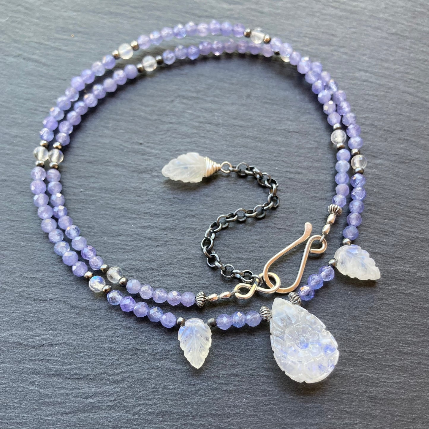 Rainbow Moonstone, Tanzanite & Sterling Silver Choker