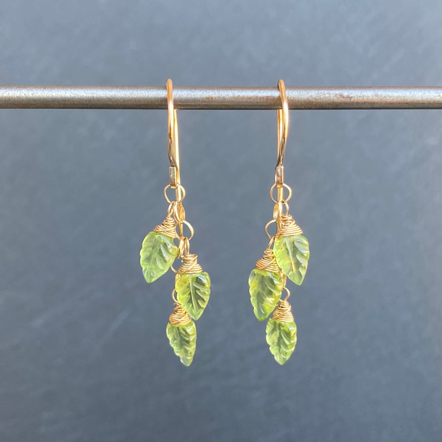 Peridot & Gold Spring Leaf Cascade Earring