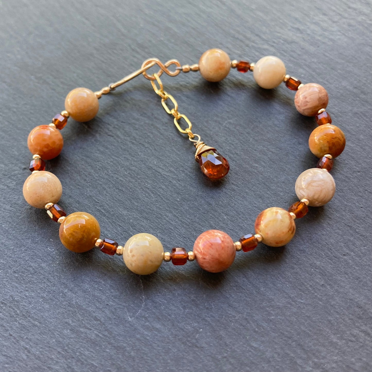 Fossil Coral, Hessonite & Gold Bracelet